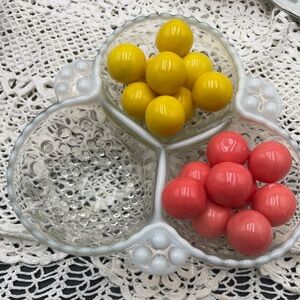 Vintage Fenton style glass hobnail candy dish Three section glass nut bowl